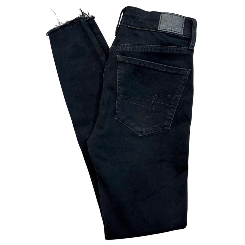 American Eagle High Rise Black Skinny Jeans Women’s Size 2 Long Distressed